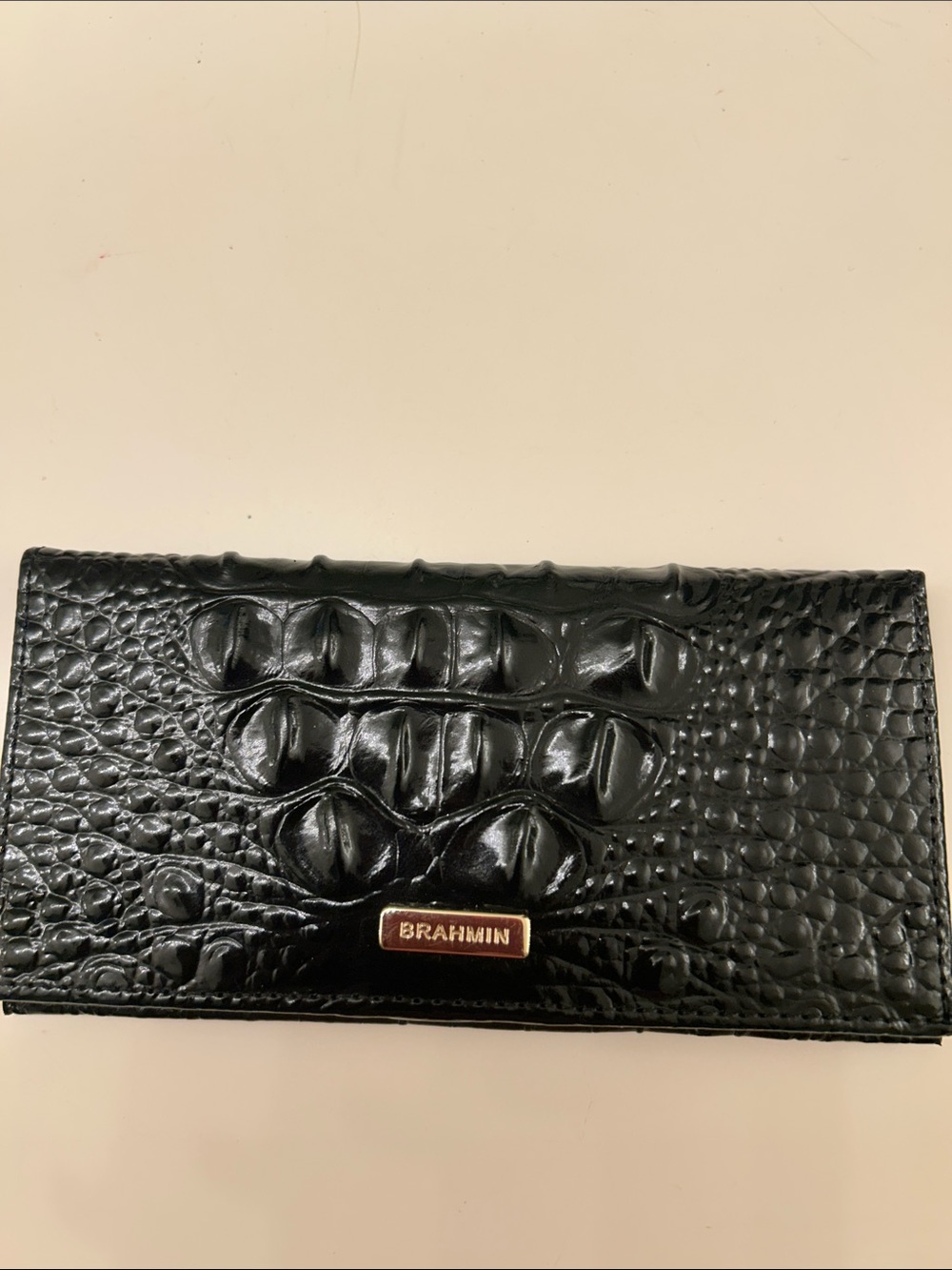 Brahmin Black Croc-Embossed Checkbook Holder
